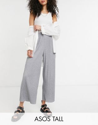 ASOS DESIGN Tall plisse culotte pants in grey marl - ASOS Price Checker
