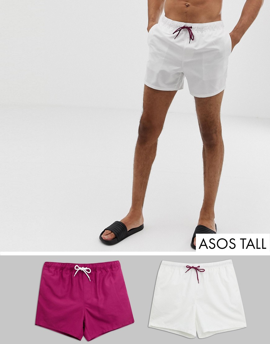 ASOS DESIGN Tall - Pantaloncini da bagno corti viola e bianchi - Risparmia-Multicolore