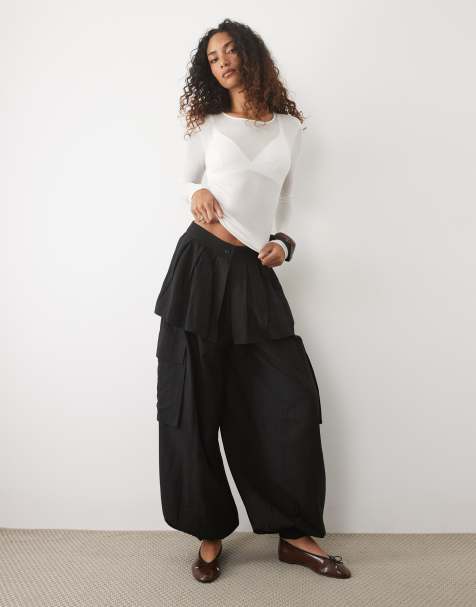 ASOS DESIGN Tall pantalones de pernera globo con detalle de falda en negro - view 1