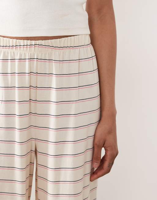 ASOS DESIGN Tall - Pantalones de pijama color crema a rayas de algodón Mix & Match, 2 de 4