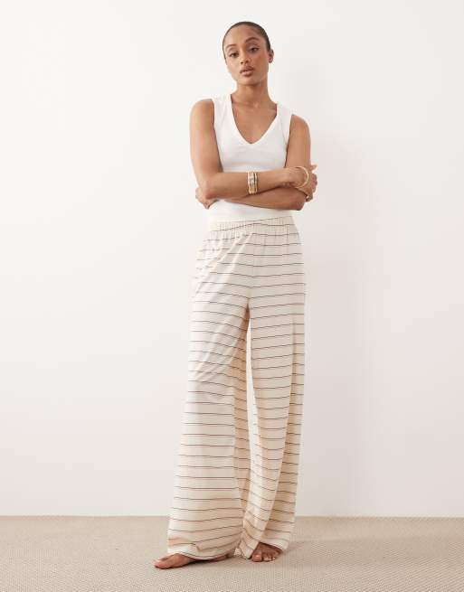 ASOS DESIGN Tall - Pantalones de pijama color crema a rayas de algodón Mix & Match, 3 de 4