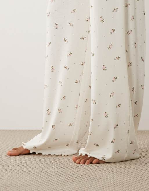 ASOS DESIGN Tall - Pantalones de pijama con estampado de flores rosas de pointelle Mix & Match, 4 de 5