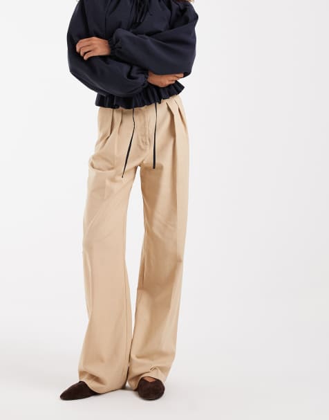 ASOS DESIGN Tall - pantalones de traje de pernera ancha con detalle de pinzas en beige - view 1