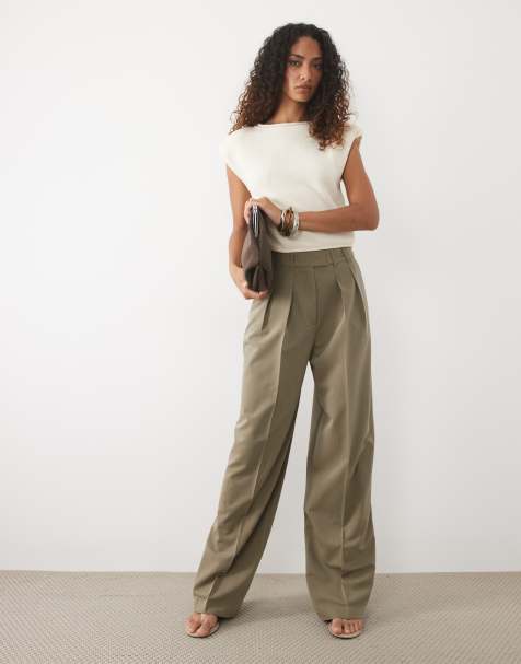 ASOS DESIGN Tall - Pantalones de traje de pernera ancha con detalle de pinzas en verde oliva jaspeado - view 1