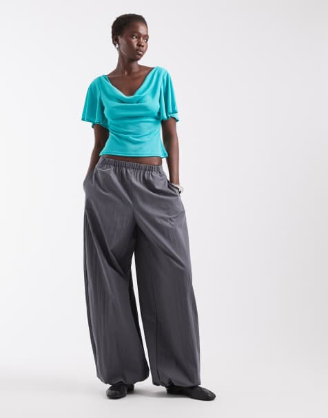 ASOS DESIGN Tall pantalones globo de mezcla de algodón y nailon para poner en color antracita - view 1