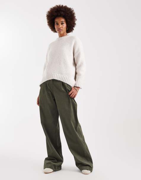 ASOS DESIGN Tall - Pantaloni a fondo ampio con orlo con risvolto a coste kaki - view 1
