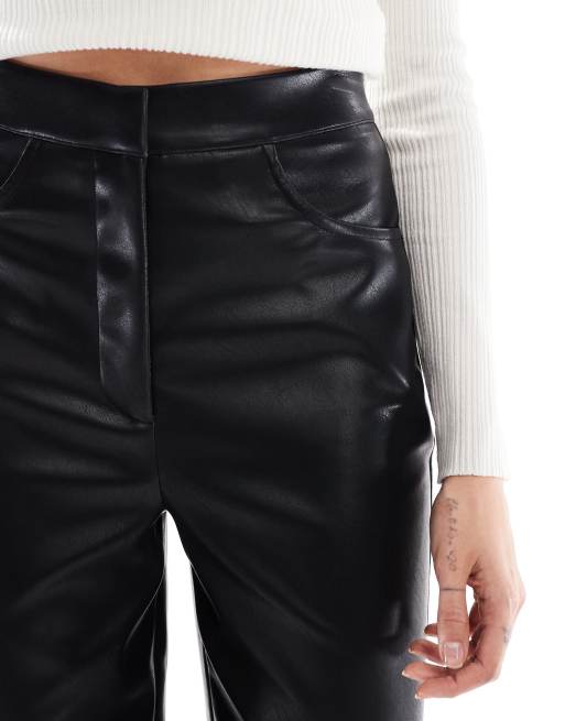 ASOS DESIGN Tall - Pantaloni a fondo ampio in pelle sintetica neri, 3 di 5