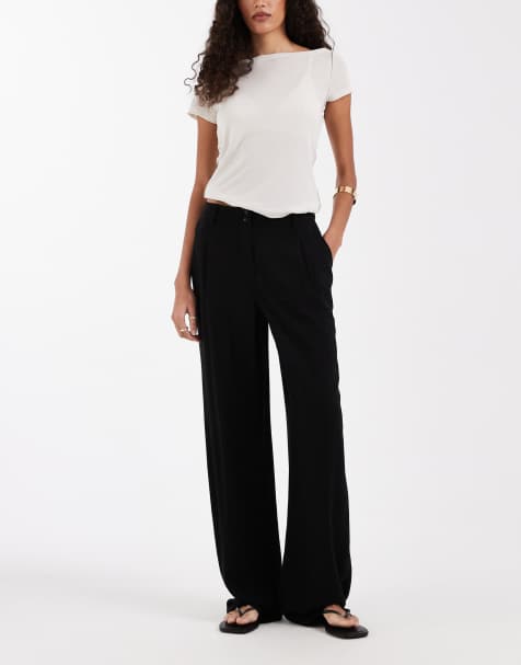 ASOS DESIGN Tall - Pantaloni a fondo ampio neri in misto lino con pieghe - view 1