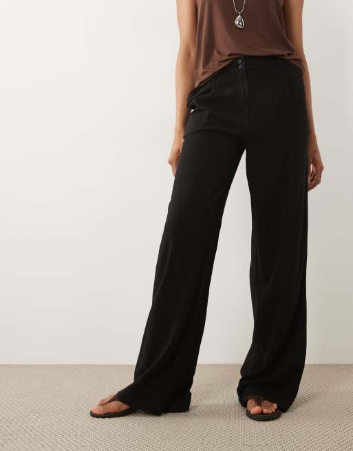 ASOS DESIGN Tall - Pantaloni a fondo ampio neri in misto lino con pieghe, 2 di 5
