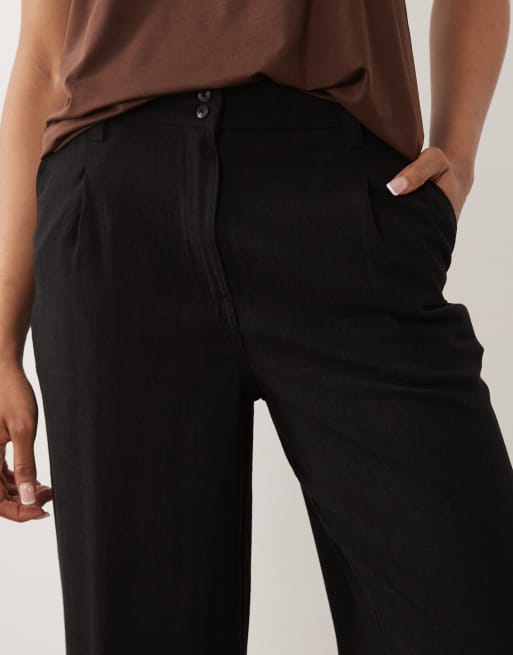 ASOS DESIGN Tall - Pantaloni a fondo ampio neri in misto lino con pieghe, 3 di 5