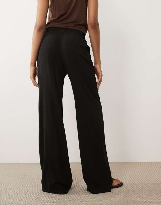 ASOS DESIGN Tall - Pantaloni a fondo ampio neri in misto lino con pieghe, 4 di 5