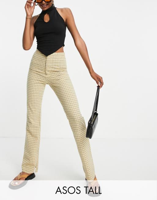 ASOS DESIGN Tall - Pantaloni a zampa stile casual a quadri, colore giallo