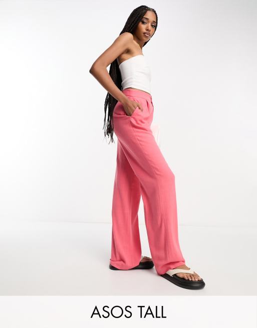 ASOS DESIGN Tall Pantaloni comodi color corallo in misto lino ASOS