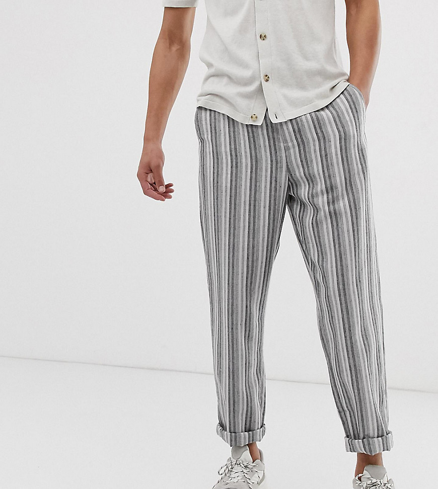 ASOS DESIGN Tall - Pantaloni comodi in misto lino grigio a righe