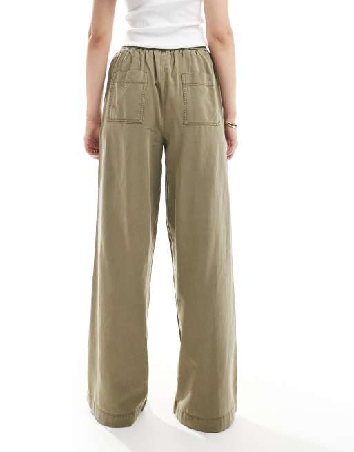 ASOS DESIGN Tall - Pantaloni con fondo ampio morbidi kaki slavato, 3 di 5