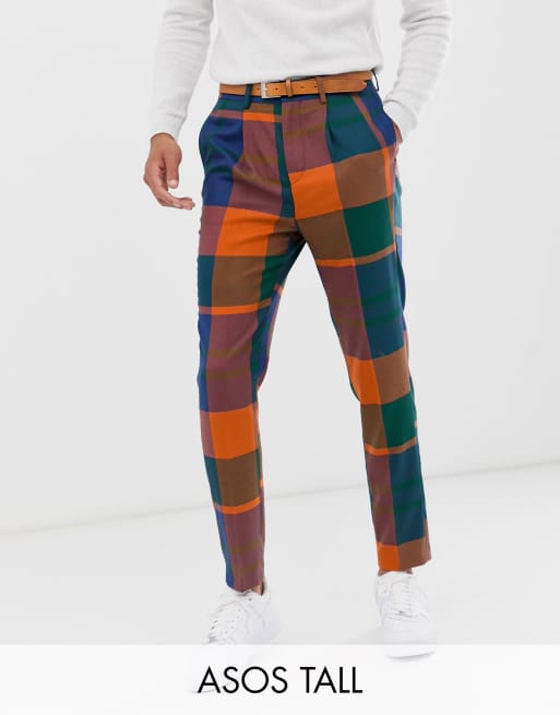 ASOS DESIGN Tall - Pantaloni cropped affusolati a quadri oversize blu