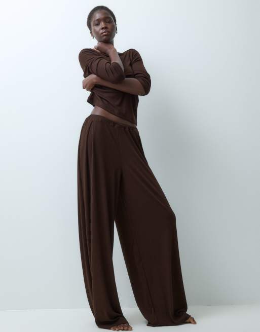 ASOS DESIGN - Mix & Match - Pigiama da casa color cioccolato a coste, 4 di 6