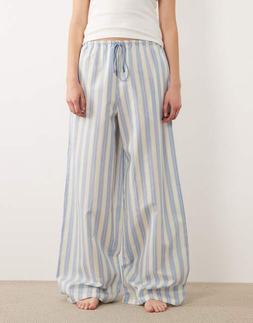 ASOS DESIGN Tall - Pantaloni da notte a righe blu e limone, 3 di 4