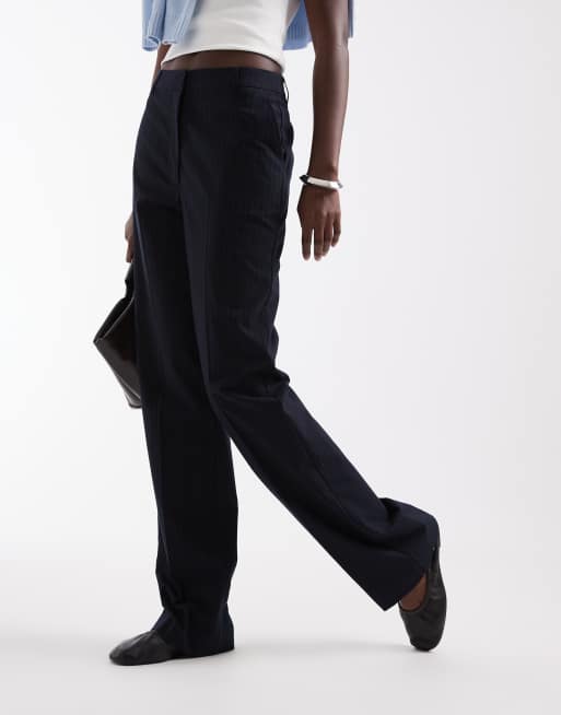 ASOS DESIGN Tall pantaloni dritti comodi a righe navy, 2 di 5
