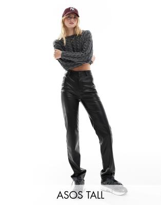 ASOS DESIGN Tall - Pantaloni dritti in pelle sintetica neri - view 1