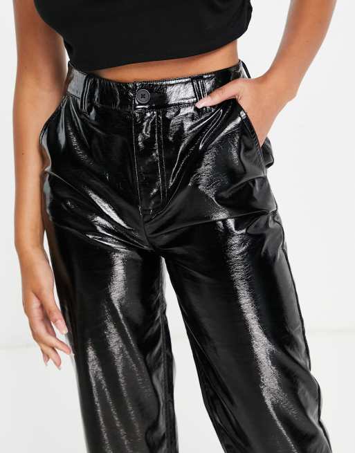 ASOS DESIGN Tall - Pantaloni dritti in vinile nero lucido effetto stropicciato, 3 di 4