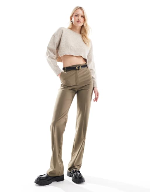 ASOS DESIGN Tall - Pantaloni dritti slim sartoriali color oliva