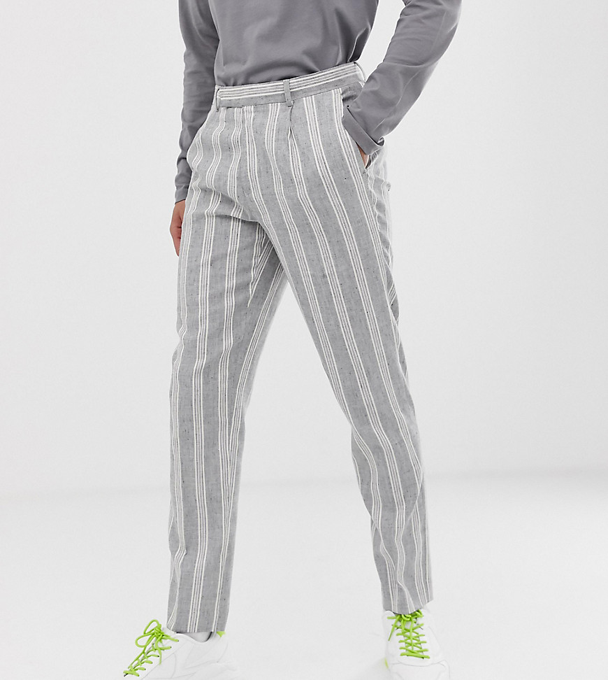 ASOS DESIGN Tall - Pantaloni eleganti skinny cropped grigio rigato in lino