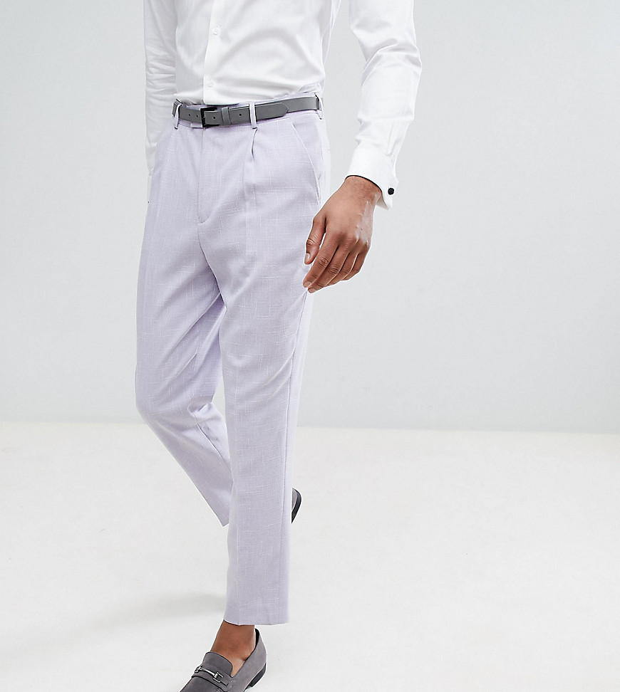 ASOS DESIGN TALL - Pantaloni eleganti stretti in fondo lilla puntinato con tratteggio incrociato-Viola