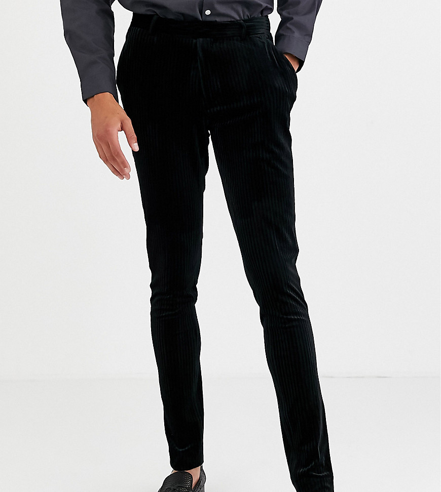 ASOS DESIGN Tall - Pantaloni eleganti super skinny in velluto nero a pieghe