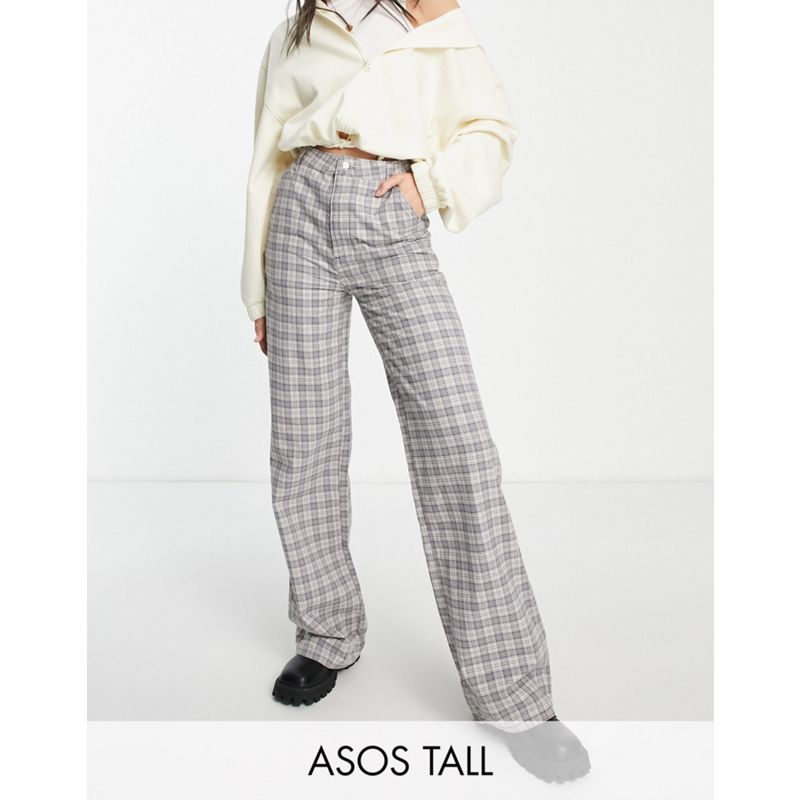 OSl7N Pantaloni e leggings DESIGN Tall - Pantaloni extra larghi dritti grigi con stampa a quadri