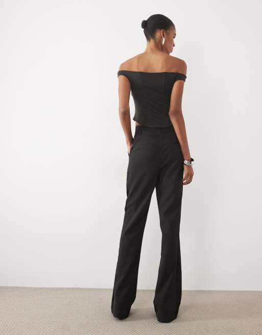 ASOS DESIGN Tall pantaloni flare sartoriali effetto tuxedo neri, 3 di 5