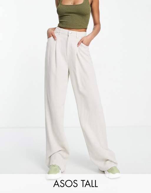 ASOS DESIGN Tall - Pantaloni in misto lino a fondo ampio color avena