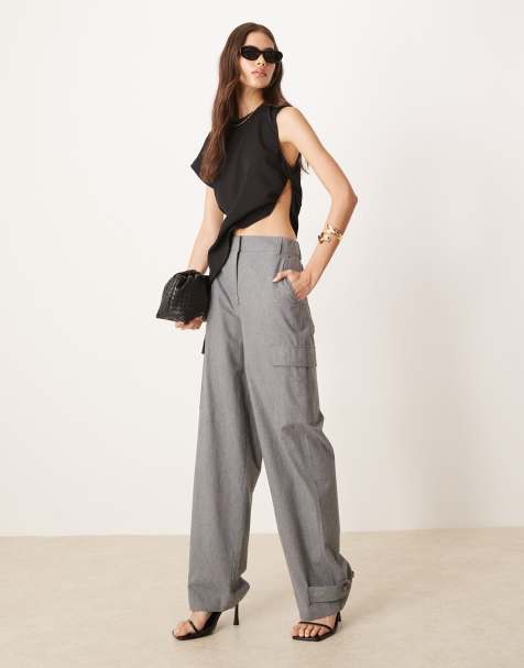 ASOS DESIGN Tall - Pantaloni multitasche grigio mélange in flanella spazzolata con tasche - view 1