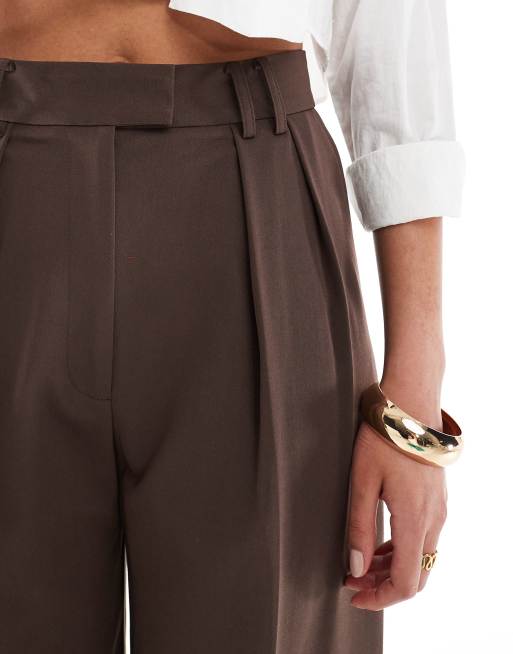 ASOS DESIGN Tall - Pantaloni sartoriali a fondo ampio marroni, 4 di 5