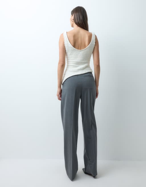 ASOS DESIGN Tall pantaloni sartoriali a gamba larga con piega in antracite, 5 di 5