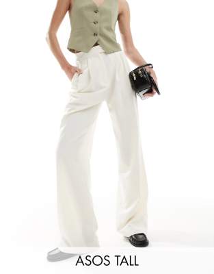 ASOS DESIGN Tall - Pantaloni sartoriali color crema a fondo ampio