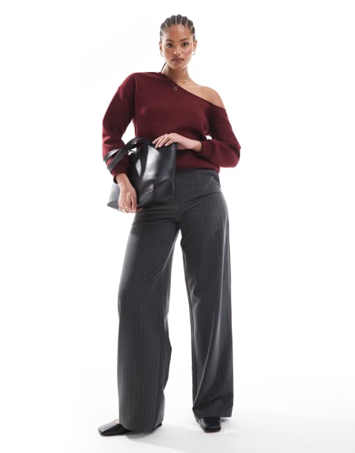ASOS DESIGN Tall - Pantaloni sartoriali comodi dritti color antracite a righe
