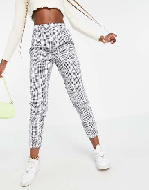 ASOS DESIGN Tall - Pantaloni sartoriali eleganti affusolati avorio a quadri, 4 di 4