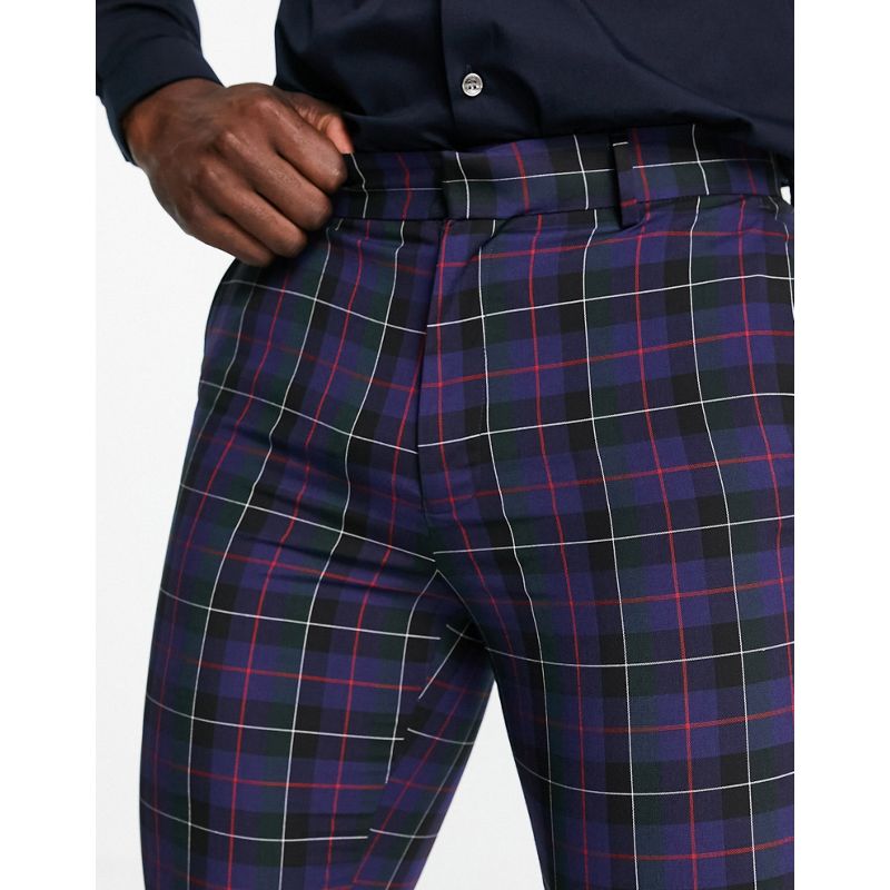 Uomo Pantaloni skinny DESIGN Tall - Pantaloni skinny eleganti a quadri scozzesi blu navy