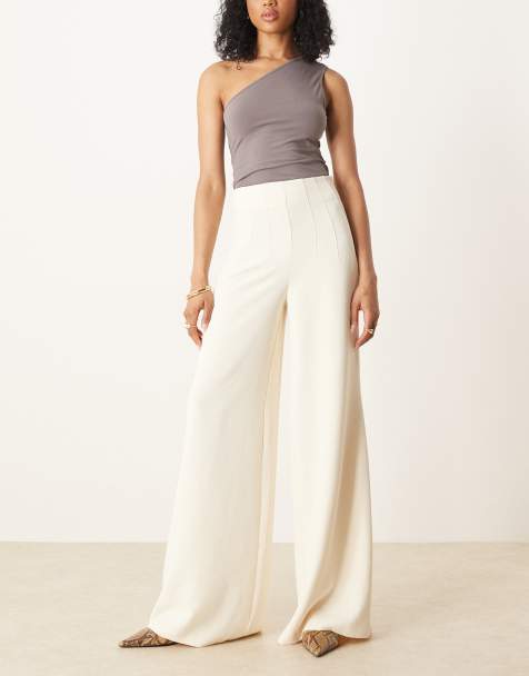 ASOS DESIGN Tall - Pantaloni stile palazzo color latticello sartoriali a vita alta con dettaglio stile corsetto - view 1