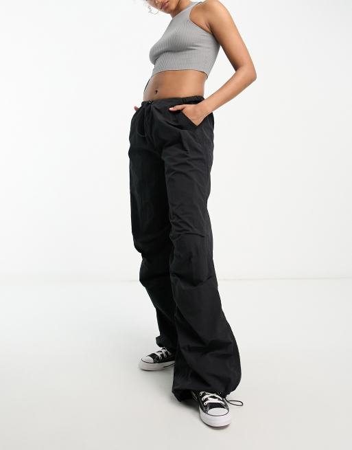 ASOS DESIGN parachute cargo pants in black leather look