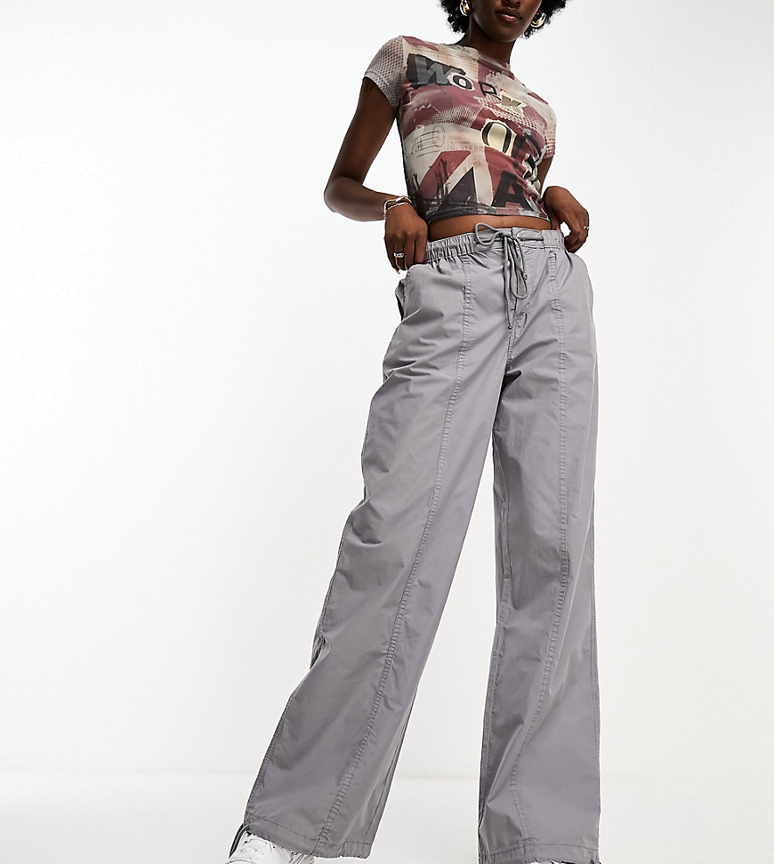 Asos Design Tall Parachute Cargo Pants With Seam Detail In Washed Gray