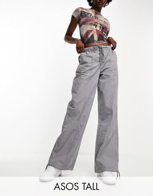 ASOS DESIGN Petite parachute cargo pants in black