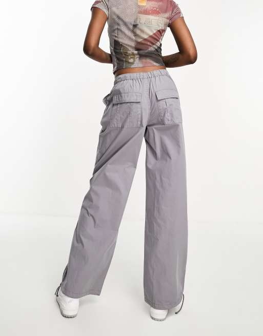 ASOS DESIGN Tall parachute cargo pants with seam detail in washed gray