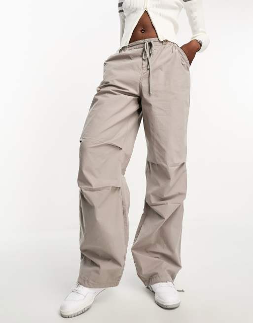 ASOS DESIGN Tall parachute cargo pants with tie waist in washed stone, 4 of 4