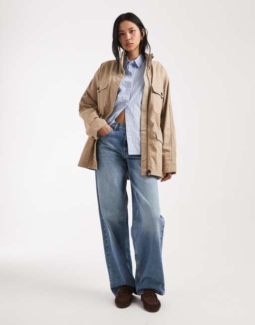 ASOS DESIGN Tall - Parka jack van katoen met vier zakken in stone, 2 van 4