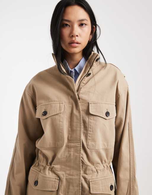 ASOS DESIGN Tall - Parka jack van katoen met vier zakken in stone, 3 van 4
