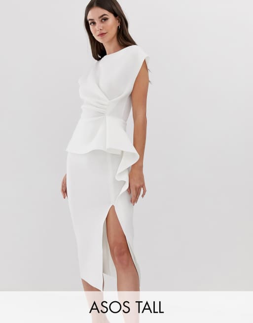 white peplum midi dress