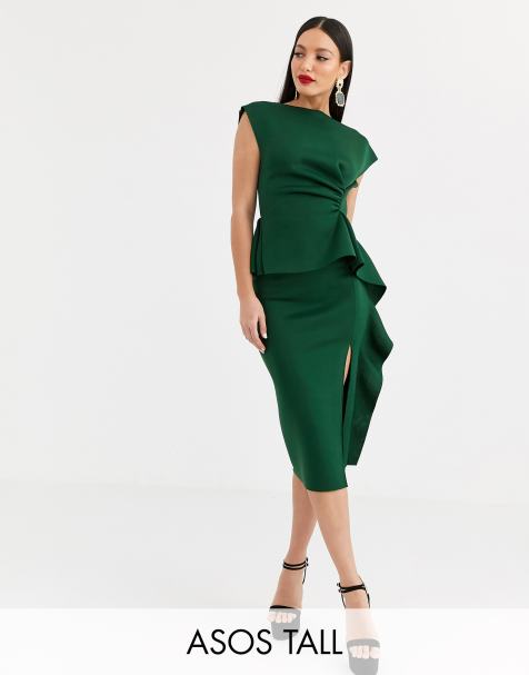 ASOS DESIGN Tall peplum pencil midi dress with tuck detail