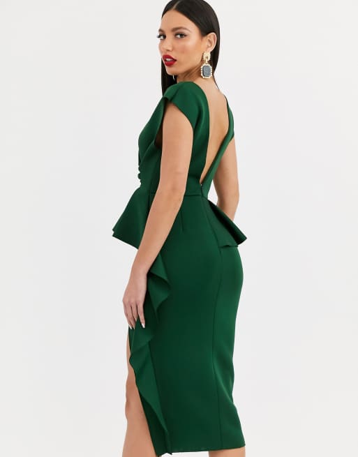 ASOS DESIGN Tall peplum pencil midi dress with tuck detail